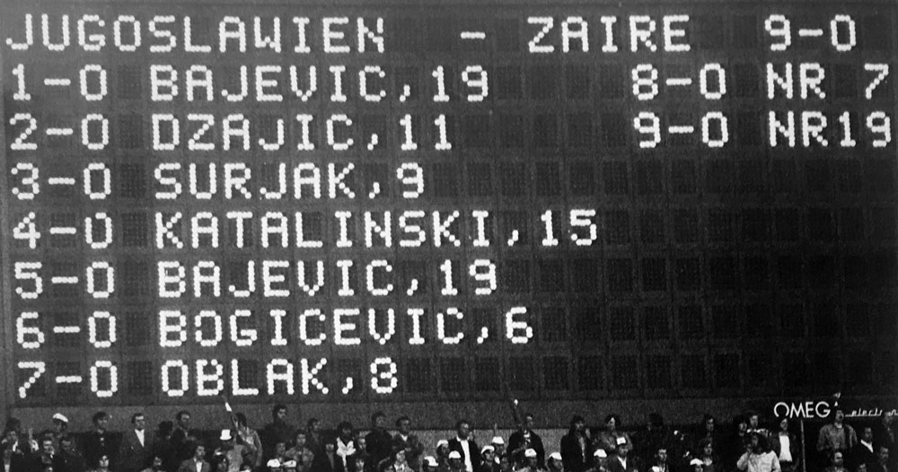 Scorebord Joegoslavie-Zaire 1974