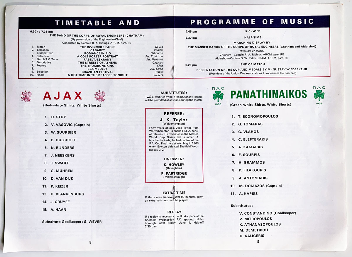 Ajax - Panathinaikos 1971 opstellingen