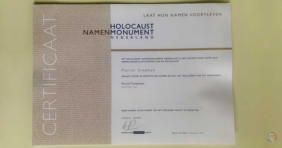 Certificaat Holocaust namenmonument